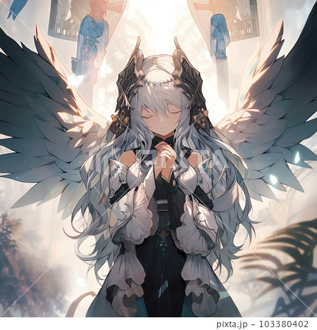 祈りを捧げる天使の少女| Generative AIのイラスト素材 [103380402