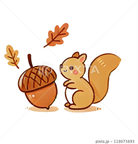 どんぐりと落ち葉のとリスのイラスト素材 [118073893] - PIXTA