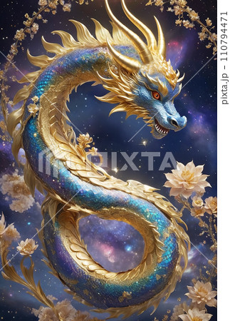 緑龍 宇宙龍 龍神 龍の開運スピリチュアルアート（AI生成画像）の