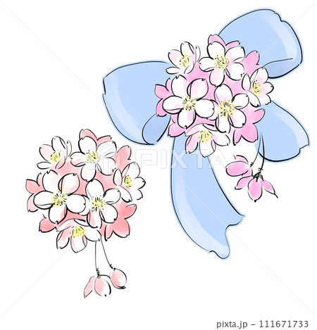 桜の花のコサージュの手描きイラストのイラスト素材 [111671733] - PIXTA