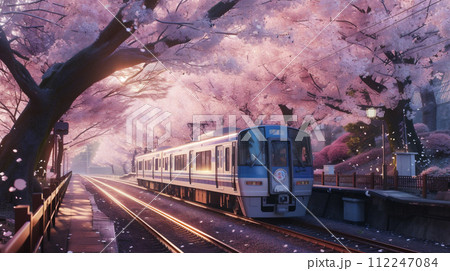 桜と日本の電車 のイラスト素材 [112247084] - PIXTA