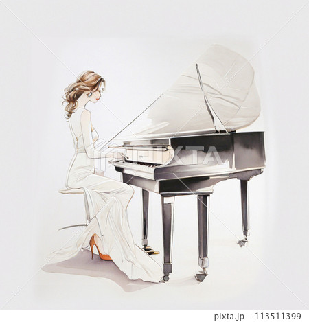 水彩風ピアノを引く女性のイラスト素材 [113511399] - PIXTA