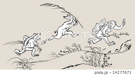 鳥獣戯画 墨絵 水墨画の写真素材 - PIXTA