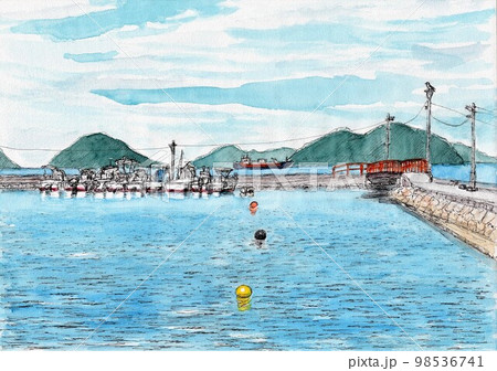 漁港 水彩画のイラスト素材 - PIXTA