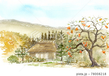 風景画 水彩画 里山 古民家のイラスト素材 - PIXTA