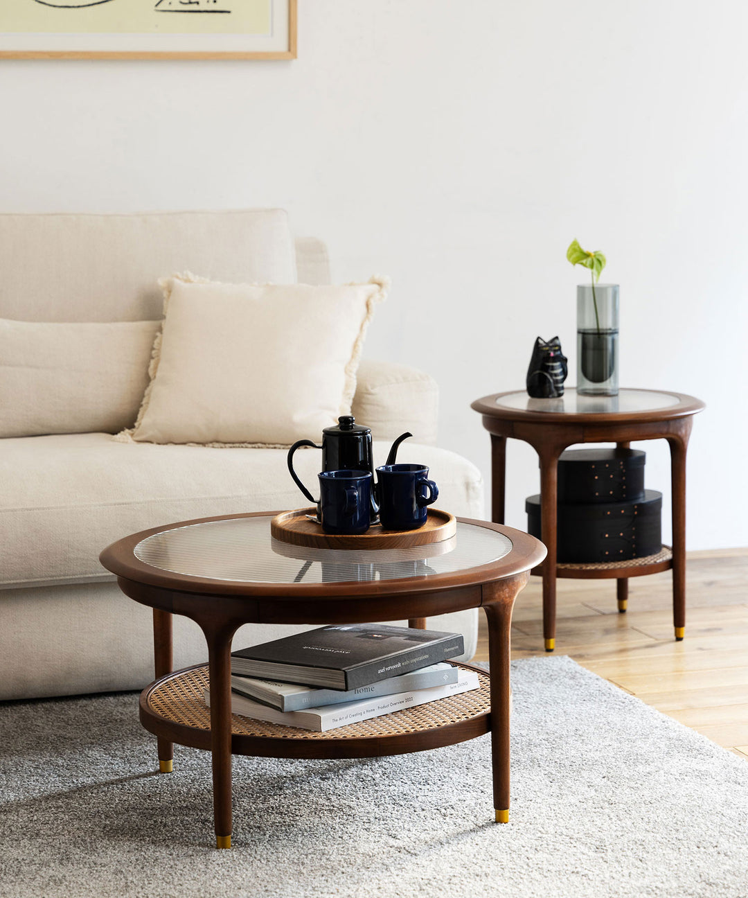 JULIE ラウンドサイドテーブル ダークブラウン - 北欧デザインのラタン