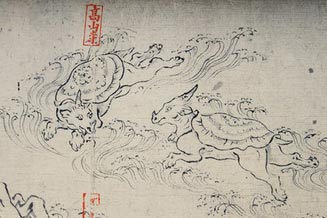 日本刀の目貫｜赤銅地二匹犀図｜『京金工』保存刀装具鑑定書附｜日本刀