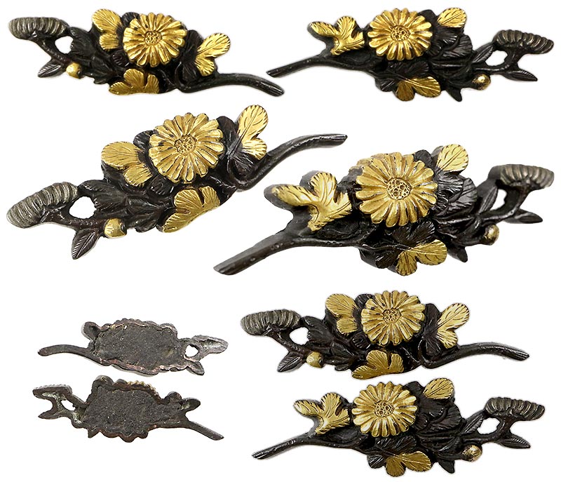 日本刀の目貫｜赤銅地枝菊図短刀用｜日本刀専門店・東京【十拳】