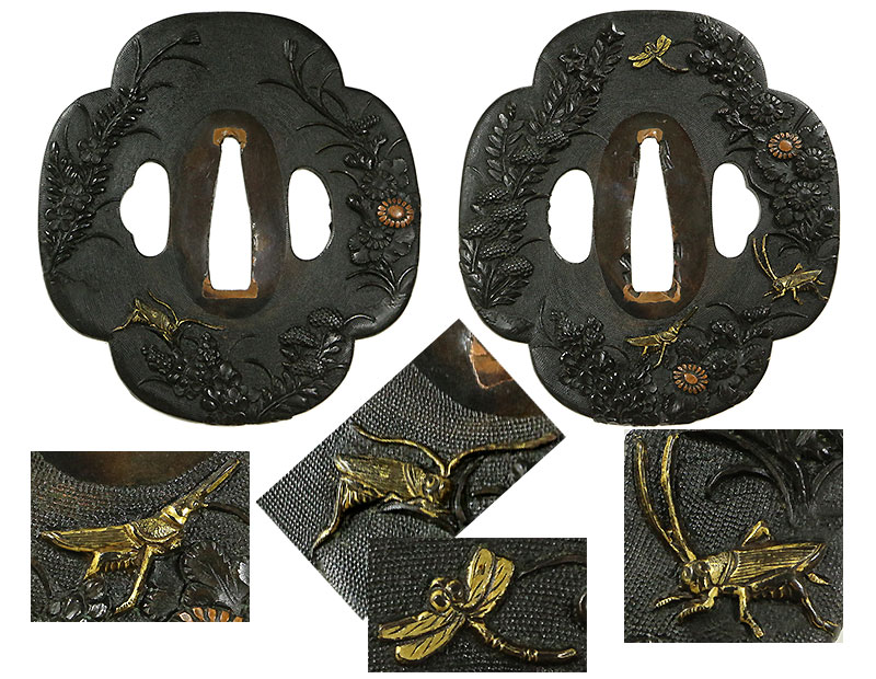 日本刀の鐔・鍔｜赤銅七々子地秋野秋虫図鐔｜日本刀専門店・東京【十拳】