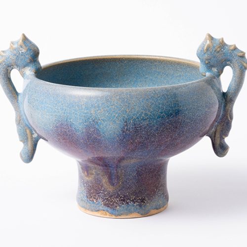 鈞窯 澱青釉紫斑 双龍耳壺 – Jun ware jar | 陶磁オンライン美術館ー