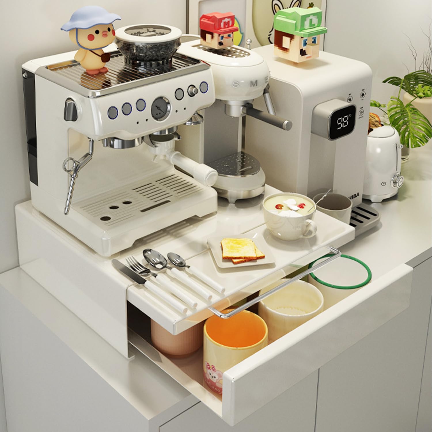 楽天市場】レンジ下スライドテーブル+引き出し 家電下スライド レンジ