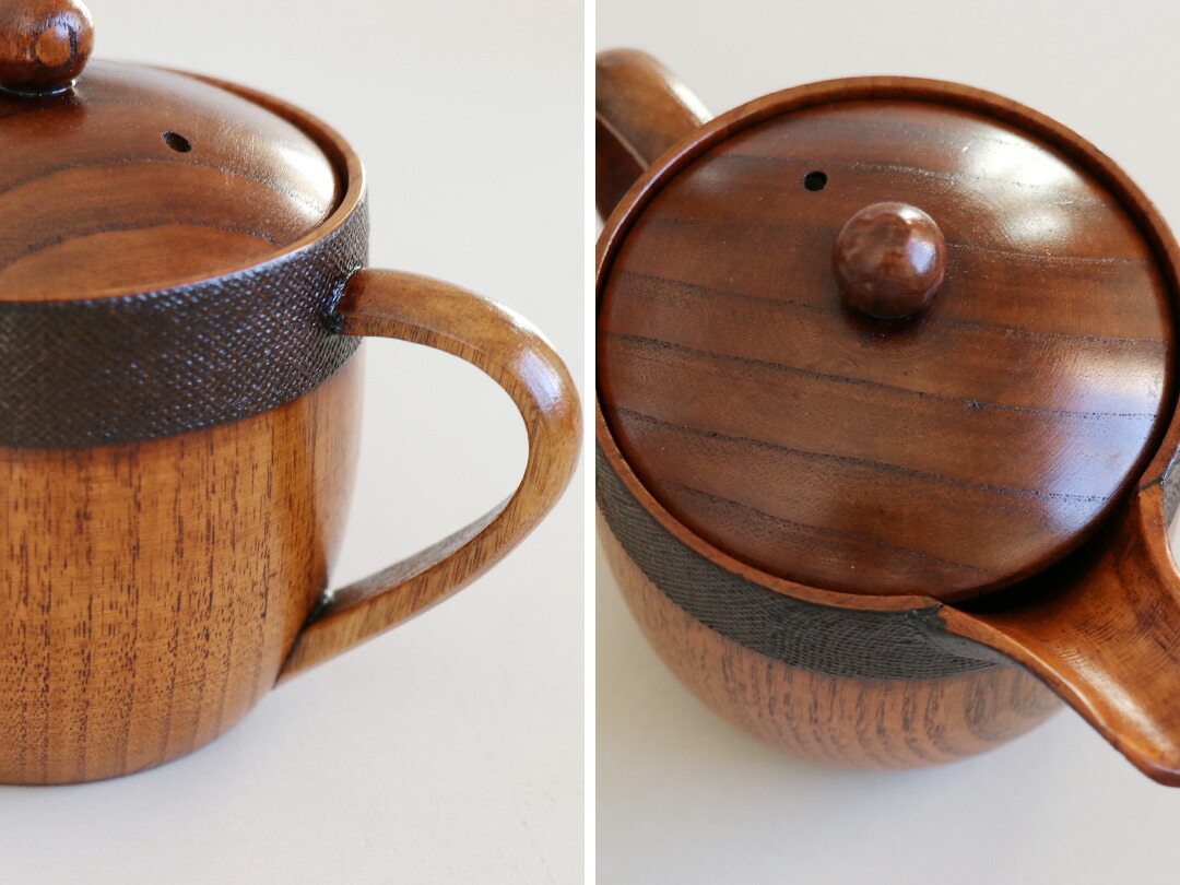 楽天市場】木製急須 [ 小 (200ml) / 大 (350ml) ] 漆 布貼り 洗い