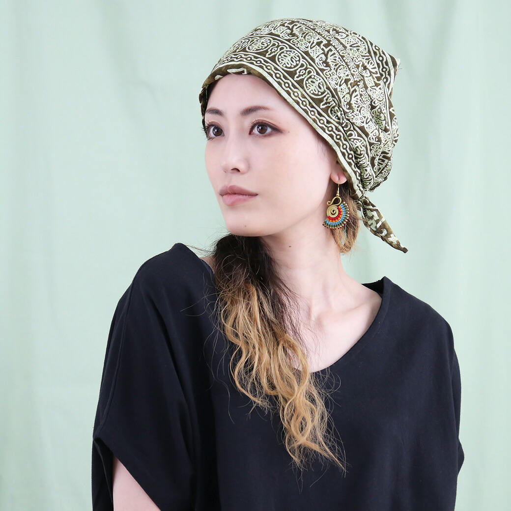 楽天市場】壁画象柄 バンダナ ユニセックス バンダナ ゴム 三角巾