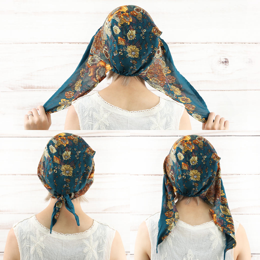 楽天市場】大判花柄 バンダナ フラワー ユニセックス ゴム 三角巾