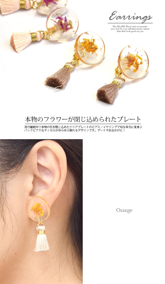 楽天市場】ピアス イヤリング ドライ フラワー＆タッセル BLAZE