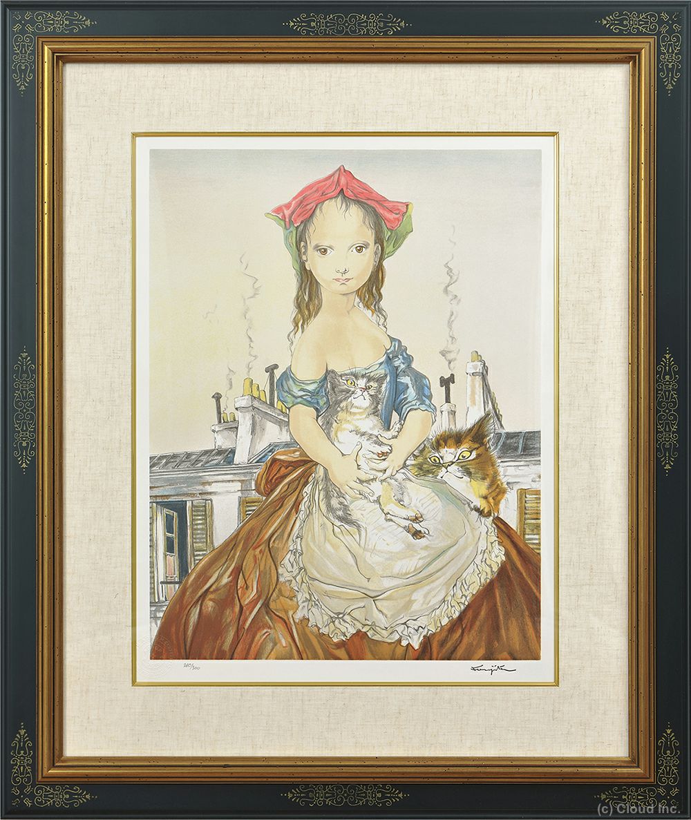 楽天市場】藤田嗣治 レオナール・フジタ パリの屋根の前の少女と猫