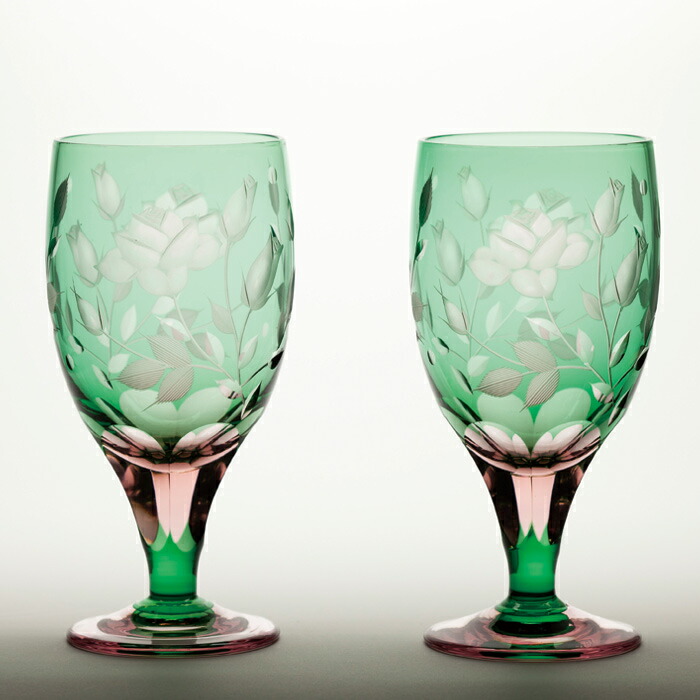 楽天市場】江戸切子 足付きグラス ペア ピンク・グリーン 【硝子工房