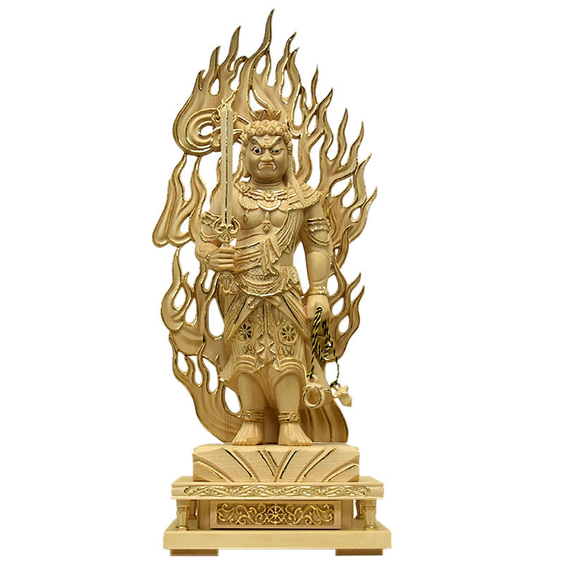 楽天市場】木彫り仏像 【不動明王立像】 火炎光背四角台 桧木立6.0寸