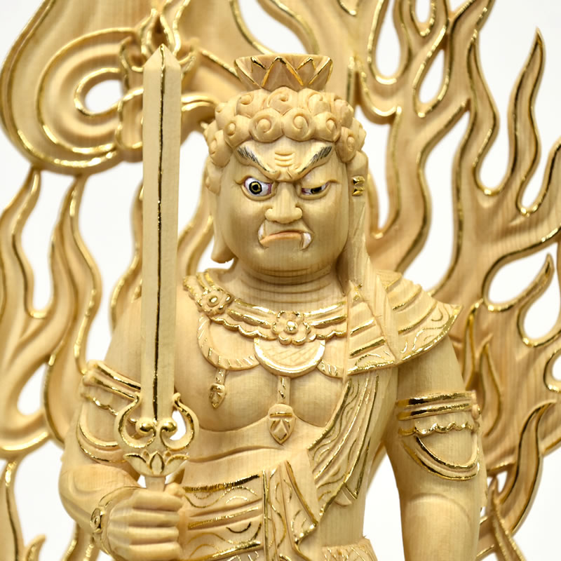 楽天市場】木彫り仏像 【不動明王立像】 火炎光背四角台 桧木立6.0寸