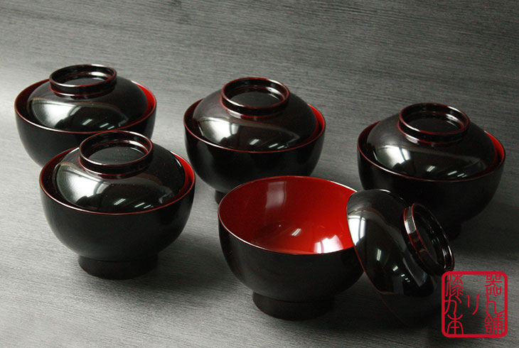 楽天市場】雑煮椀 フタ付き 黒塗り内朱 5客セット 日本製 越前漆器