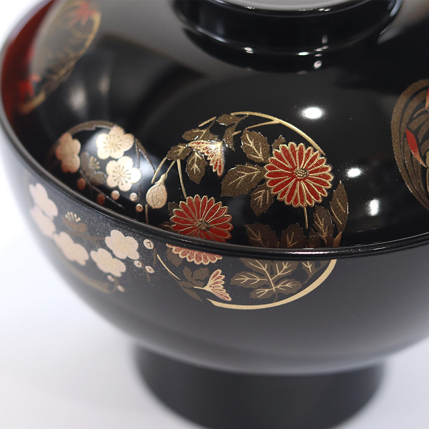 楽天市場】雑煮椀 フタ付き 日本製 国産 会津漆器 雅花丸 黒 箱入り