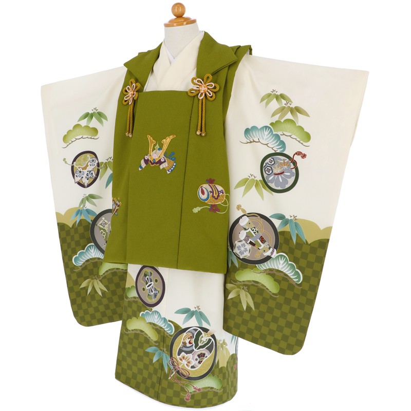 楽天市場】【レンタル】[七五三 着物 3歳]男の子「K179 抹茶兜×オフ