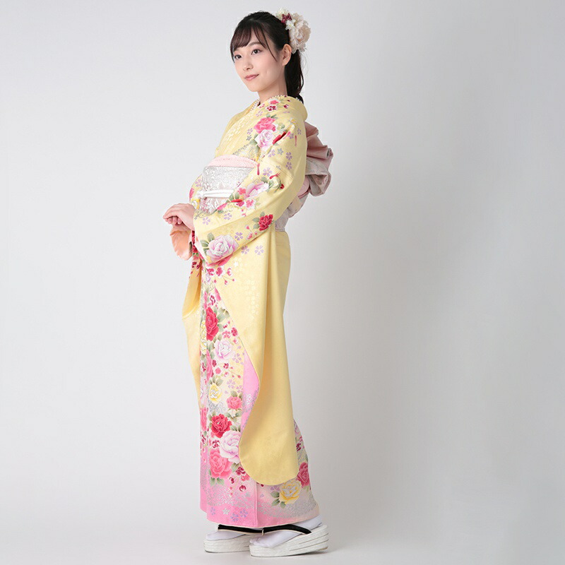 楽天市場】【成人式 振袖 レンタル】RS1387 正絹 黄色 薔薇に舞う蝶