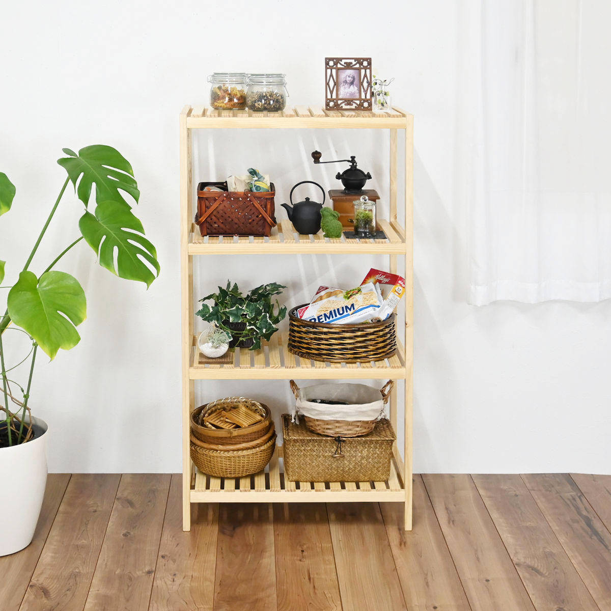 楽天市場】ウッドラック 4段 天然木 すのこラック 幅60cm （ ラック