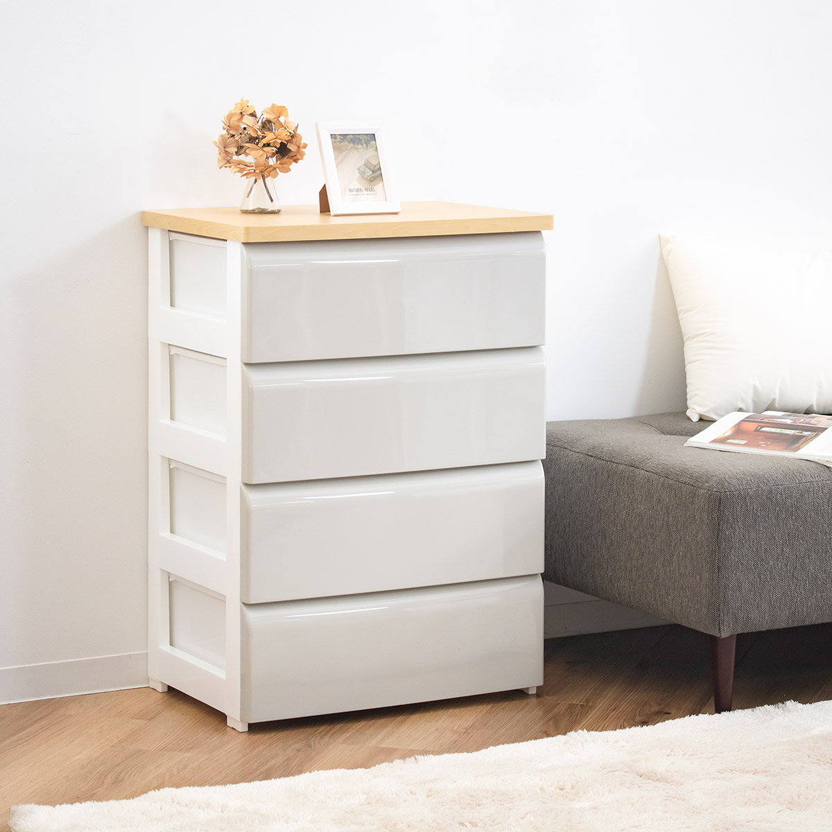 楽天市場】チェスト 4段 幅56.2×奥行40×高さ80.7cm 木目調天板 （ 送料