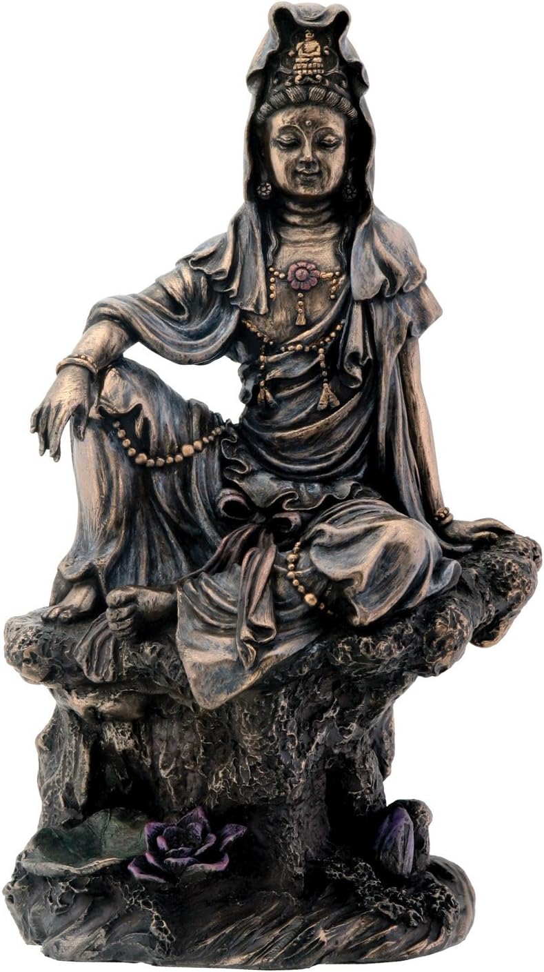 楽天市場】水月観音菩薩ブロンズ風仕上げ彫像高さ約17.8cm不滅の慈悲