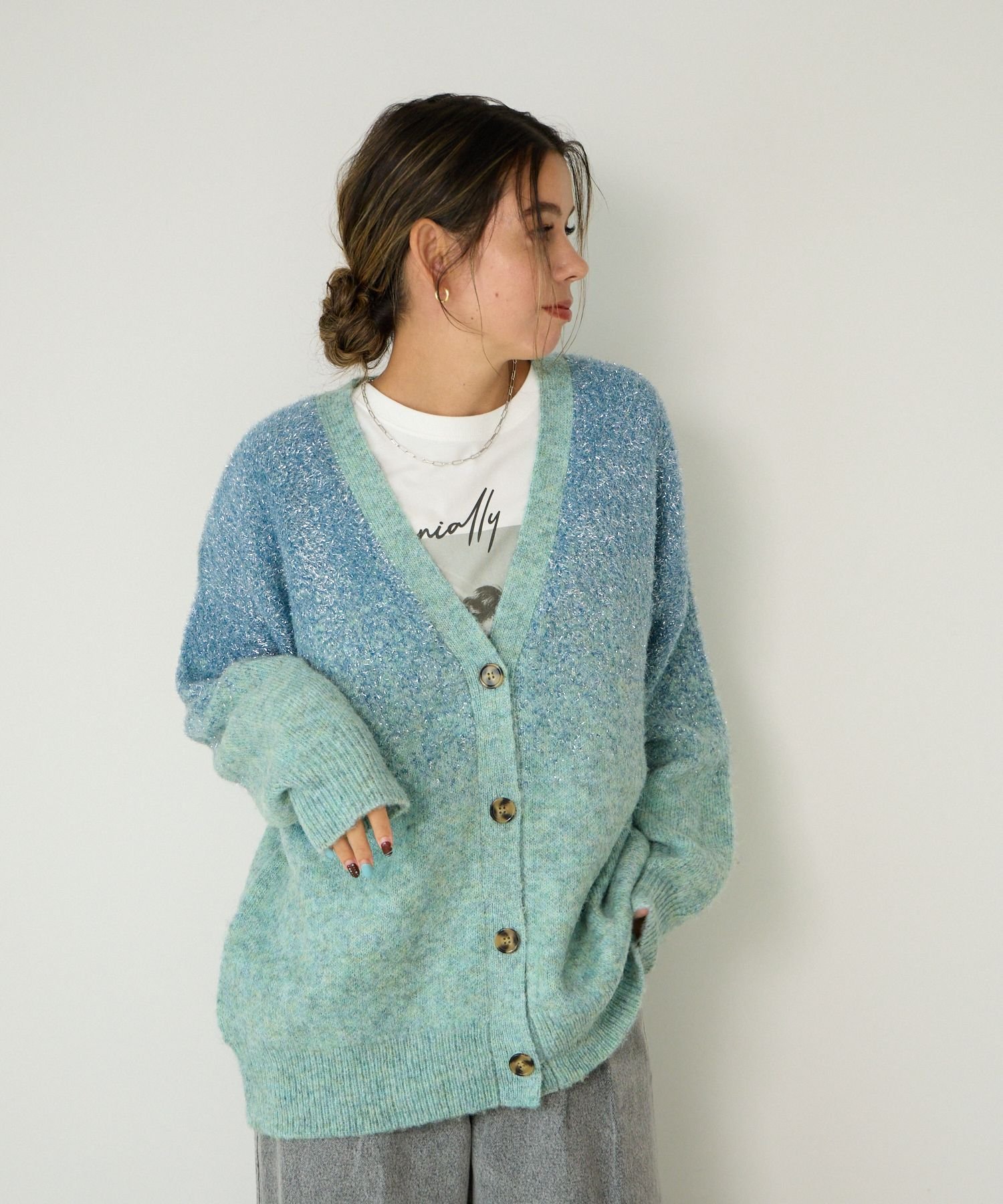 BAYFLOW｜グラデーションラメニットカーディガン | Rakuten Fashion