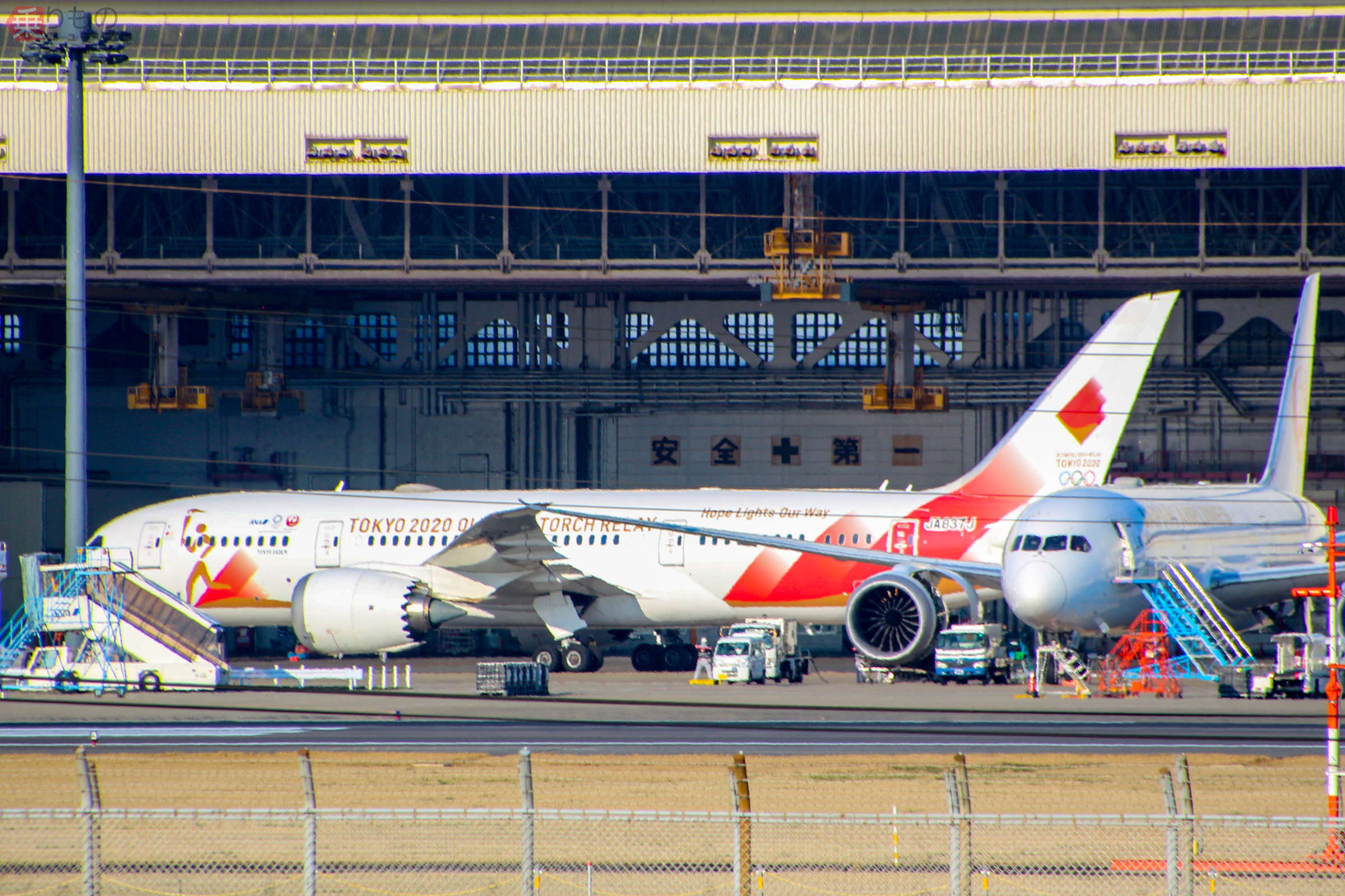 JAL×ANAコラボ「聖火特別輸送機」ついに姿現す！ B787「TOKYO 2020号