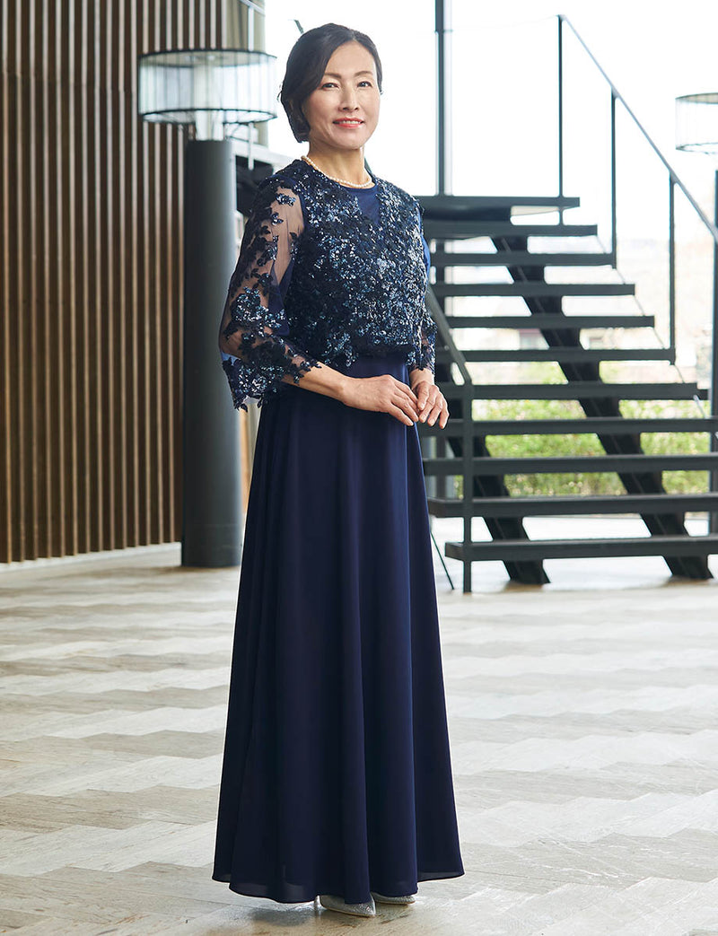 結婚式 母親ドレス ダークネイビースパンコールレース・マザーズドレス
