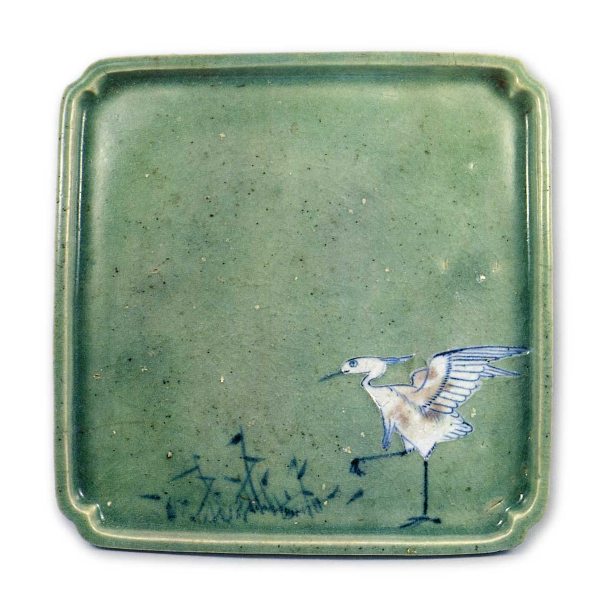 青磁染付葦鷺文四方皿 | 鶴田 純久の章 お話