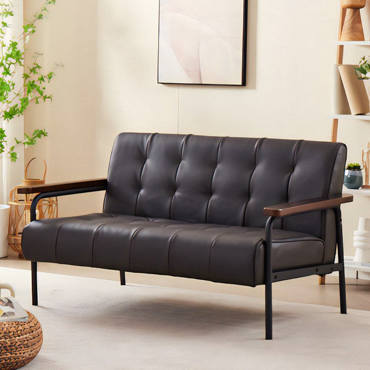 木肘ソファ ブラウン アンティーク調 レトロ デザイン 合成皮革