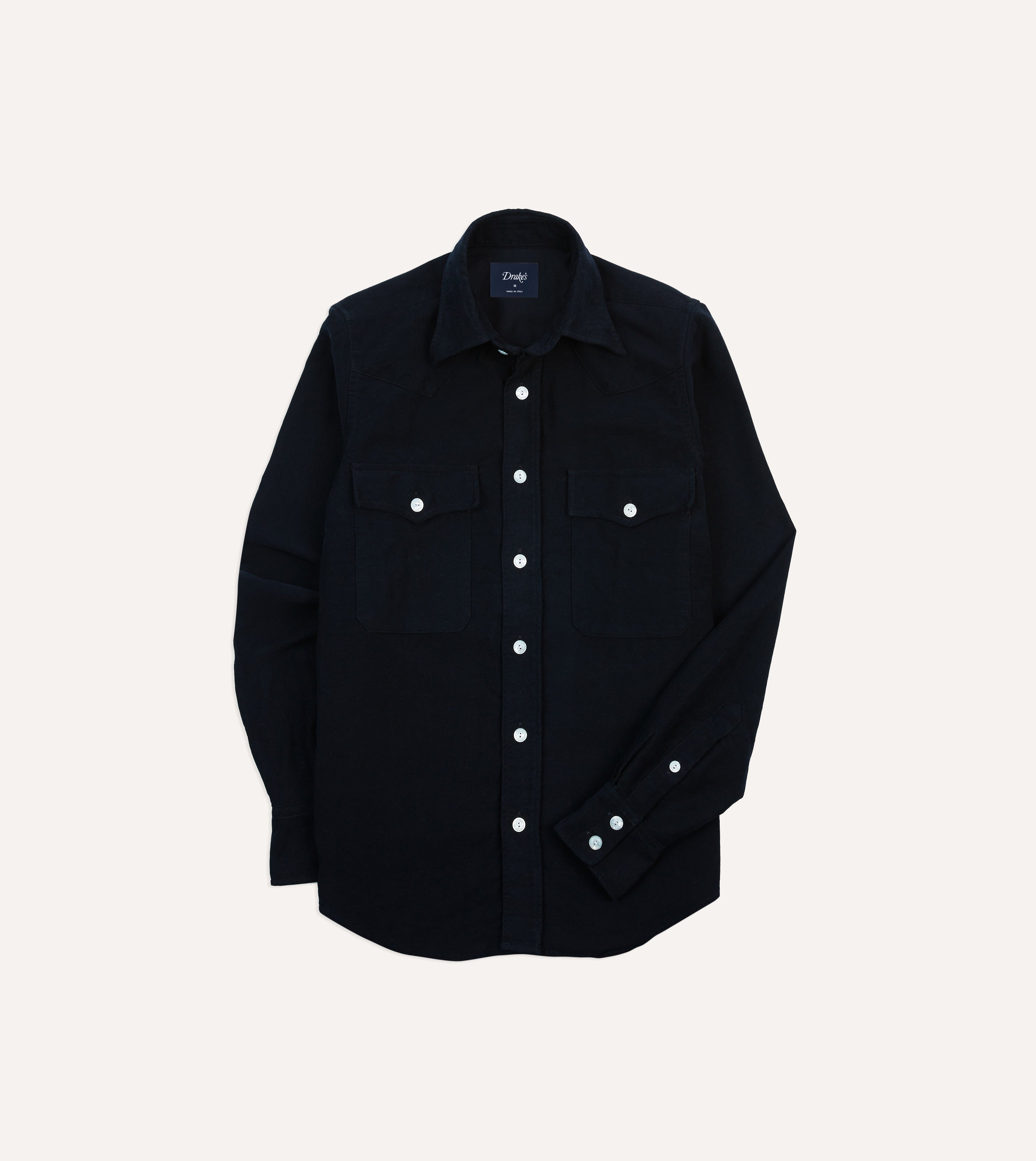 Navy Moleskin Two-Pocket Western Shirt – Drakes US
