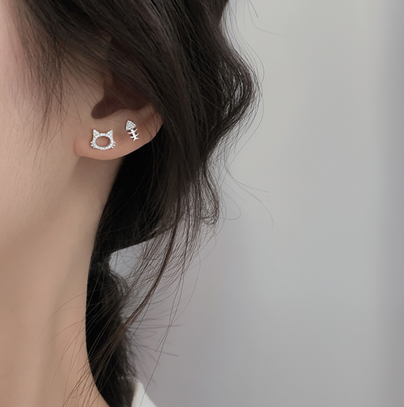 猫ちゃんと魚の骨のピアス ガーフィールド SILVER 0034 | オリジナル