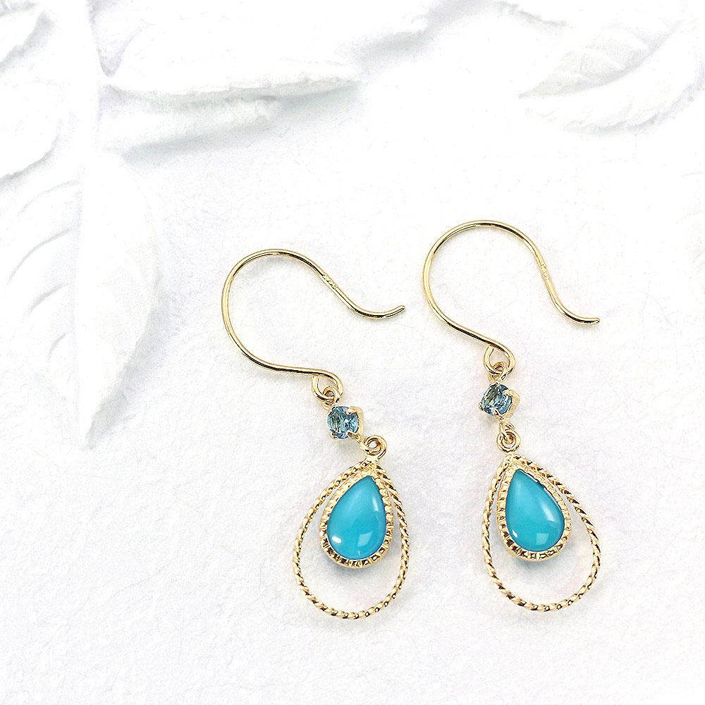 女性へのプレゼント K18YG ターコイズ＆ロンドンブルートパーズ 誕生石