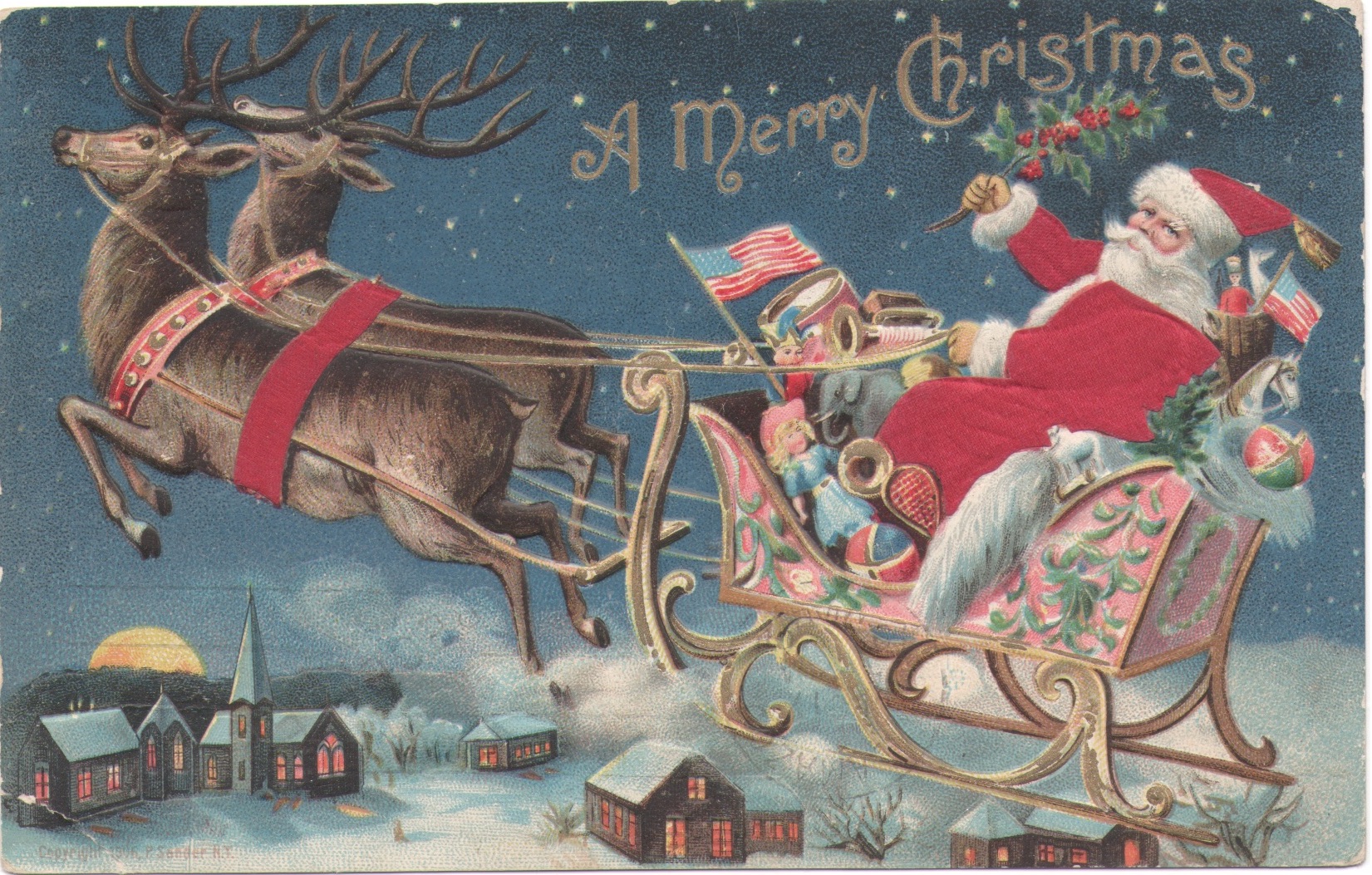 Merry Christmas, To All A Good Night, 24 x 36, Vintage Postcard