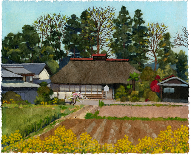 埼玉県小川町、ちぎり絵、切り絵、和紙、風景画、自然、景色、花、草花