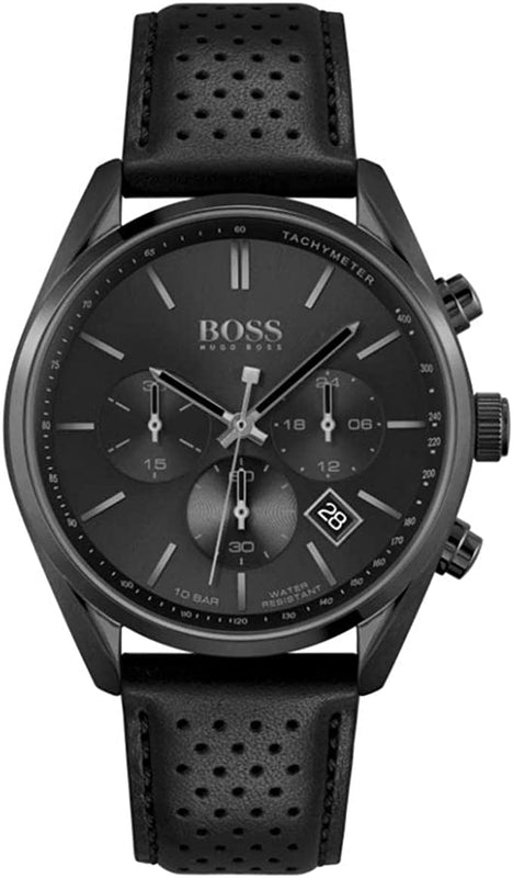 Hugo Boss Champion Chronograph Black Dial Black Leather Strap