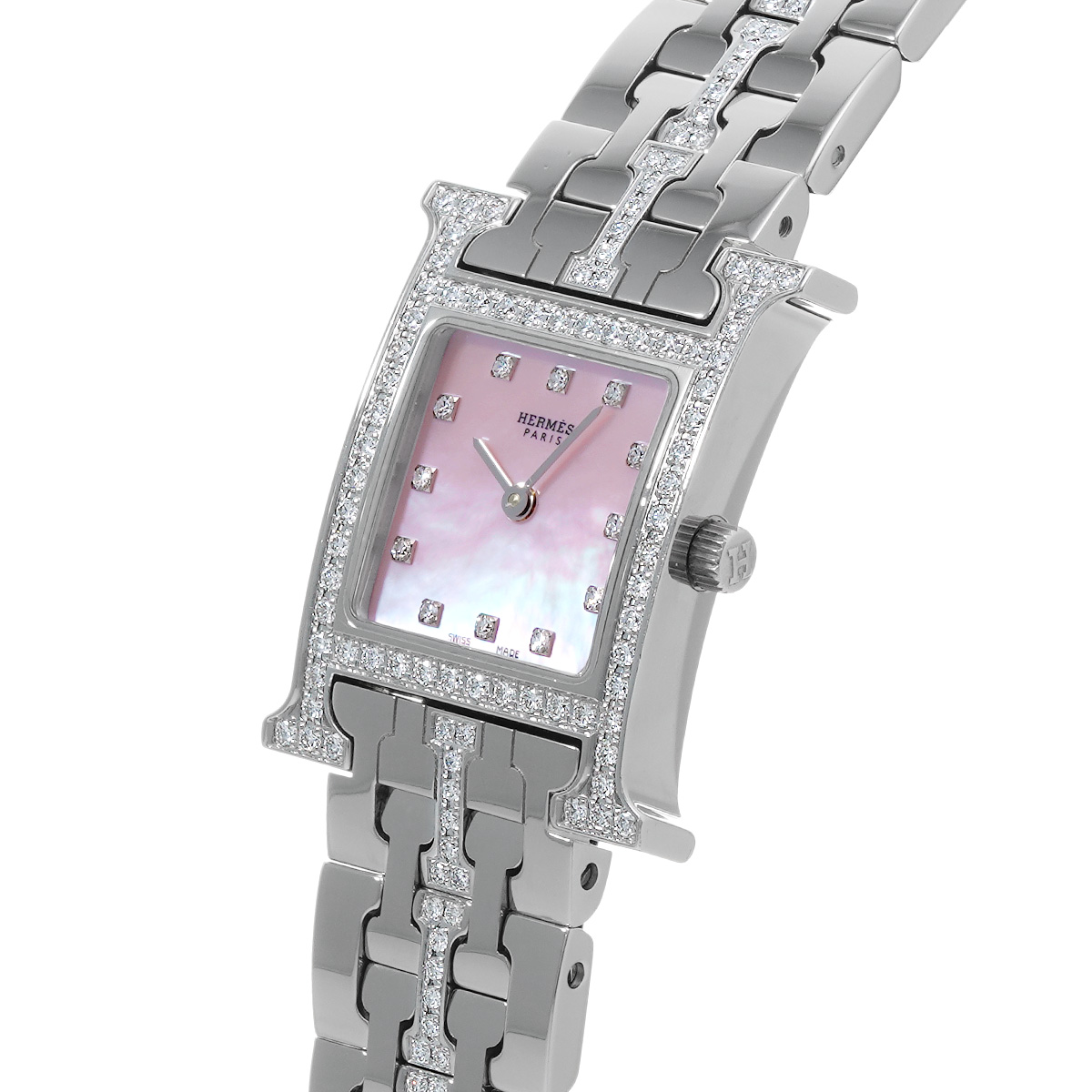 エルメス Hウォッチ HH1.230 ピンクシェル/ダイヤモンド レディース