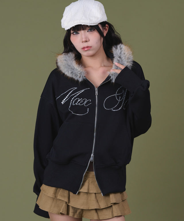 ラインストーンロゴファ－ジップーパーカー｜WEGO（ウィゴー） – WEGO