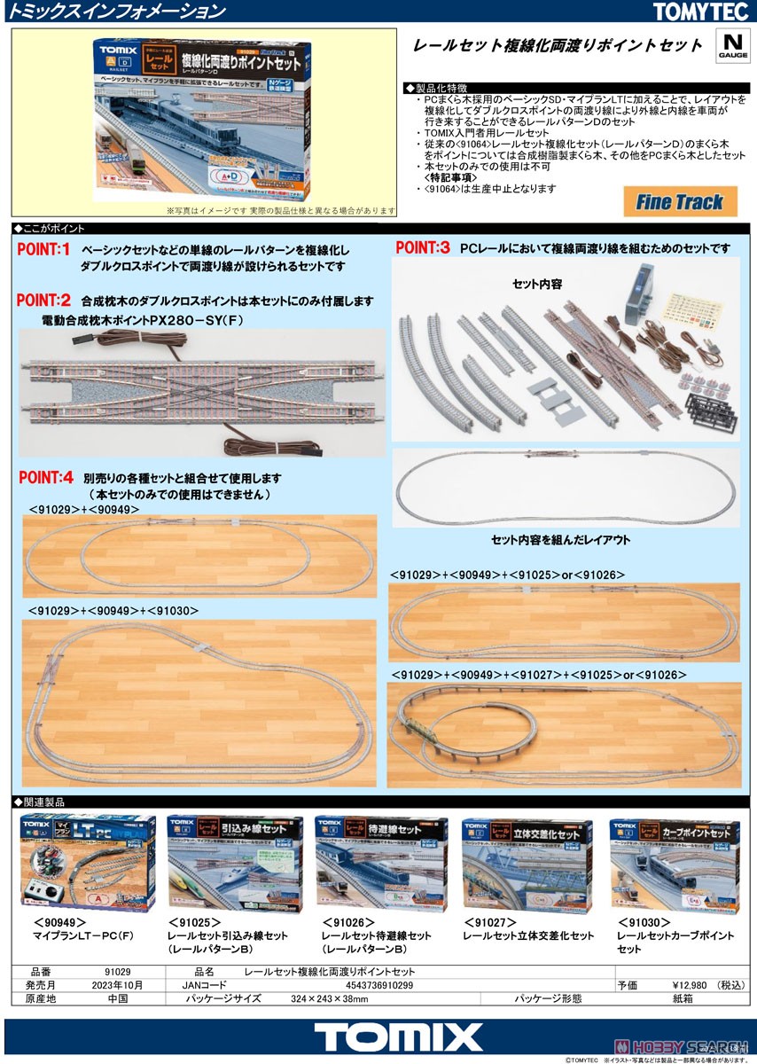 Fine Track レールセット 複線化両渡りポイントセット (レールパターン