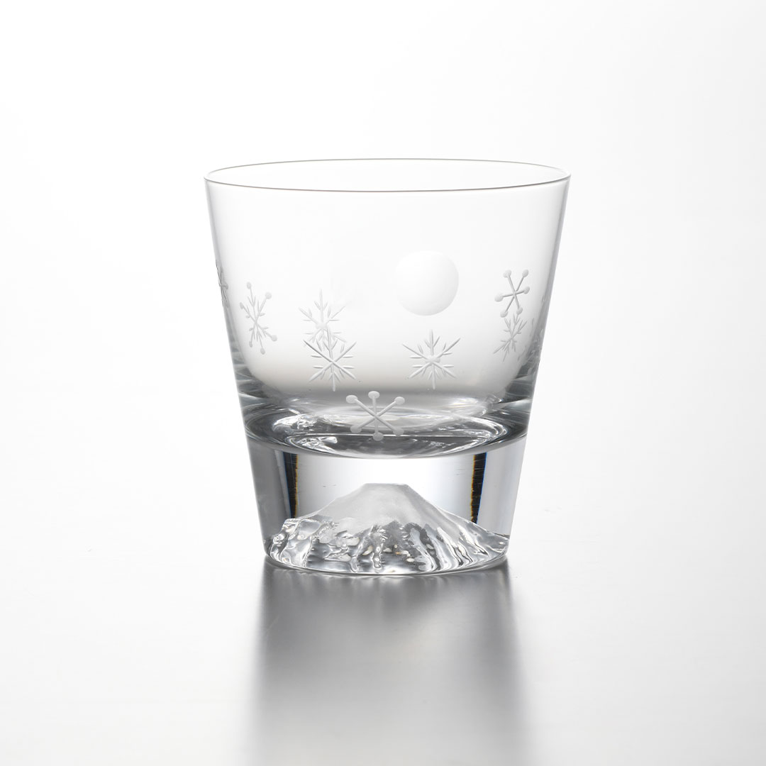 田島窯 江戸硝子 富士山 ロックグラス 月と雪の結晶(木箱入) [CONCENT