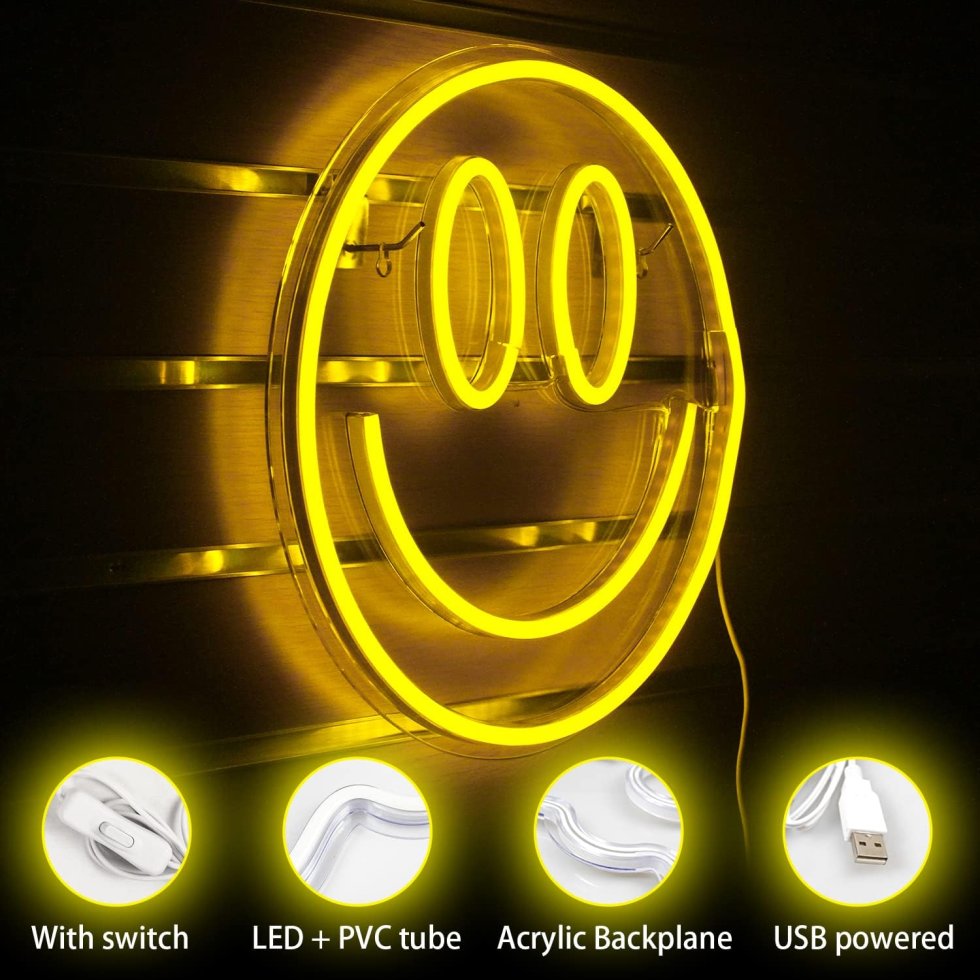 スマイル - 壁に輝く LED ネオン ロゴ ライト広告 スマイリー | Cool Mania