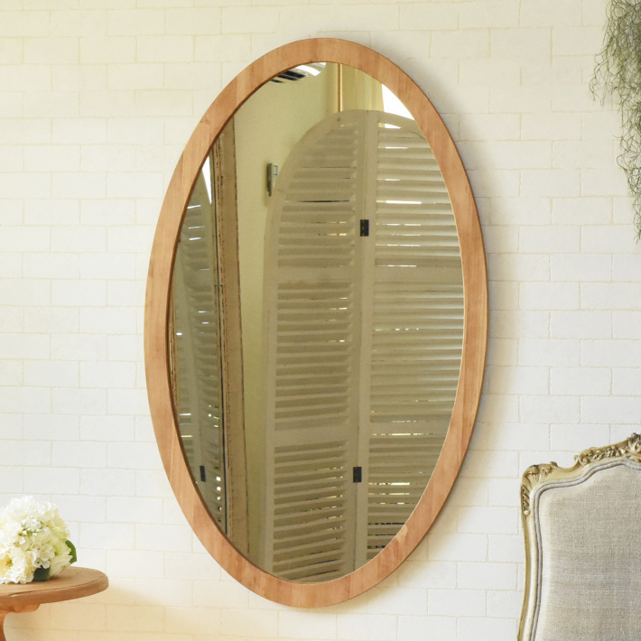 楕円の大きな壁掛けミラー【オーバルミラーXL】ナチュラル/ブラウン