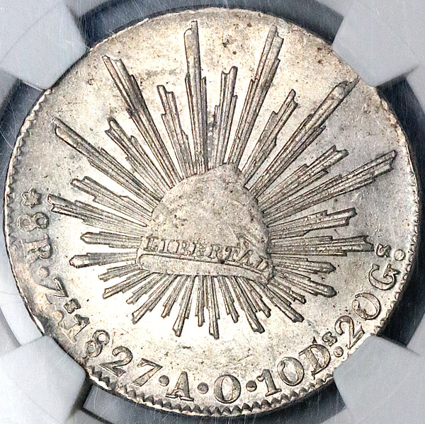 1827-Zs NGC MS 62 Mexico 8 Reales Zacatecas Rare Silver Coin POP 2