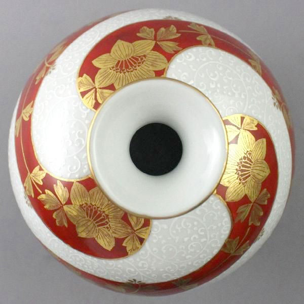 九谷焼 錦山窯 吉田美統 花唐草花瓶 (赤) - CRAFTS DESIGN