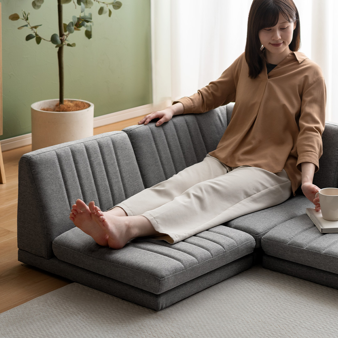 3人掛けフロアソファ ヴィンテージレザー L型 セパレート LEVIN | 家具